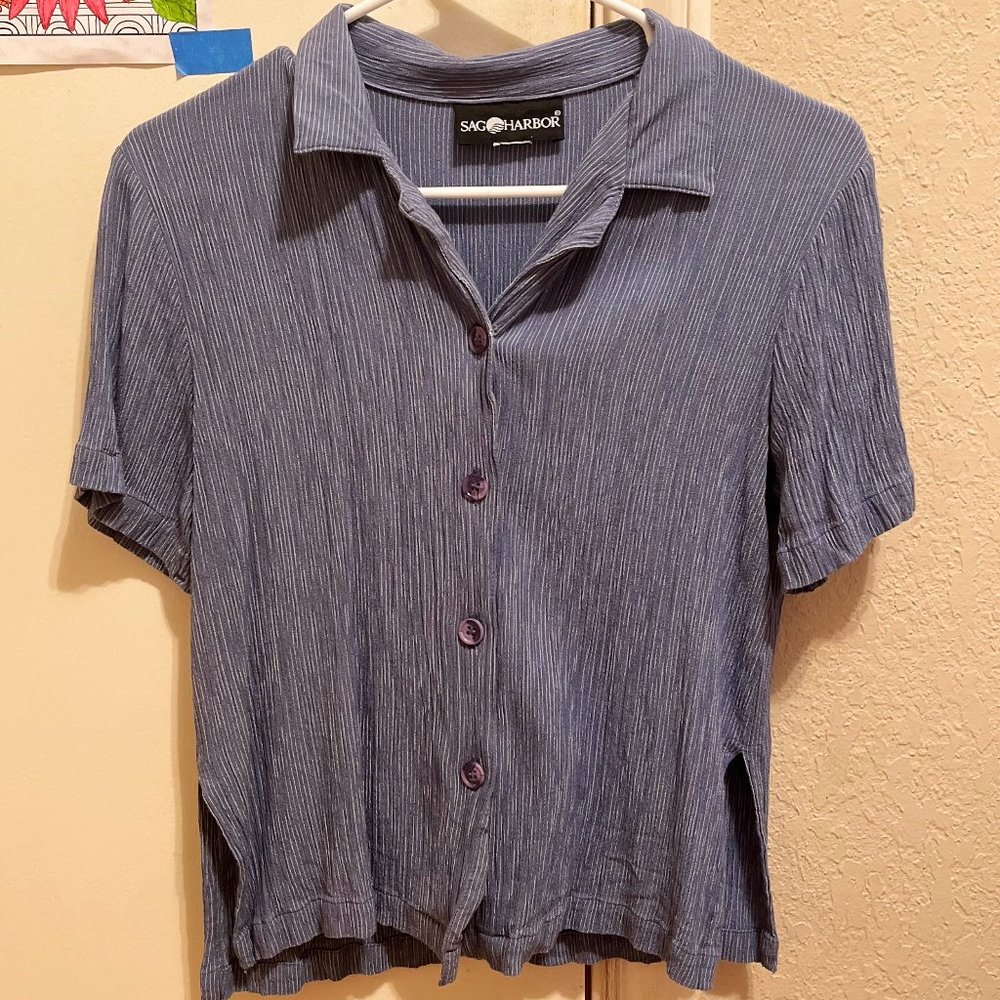 Powder Blue Pin-Stripe Button-Down Blouse